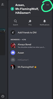 Click three dots to find the leave group chat option on mobile.