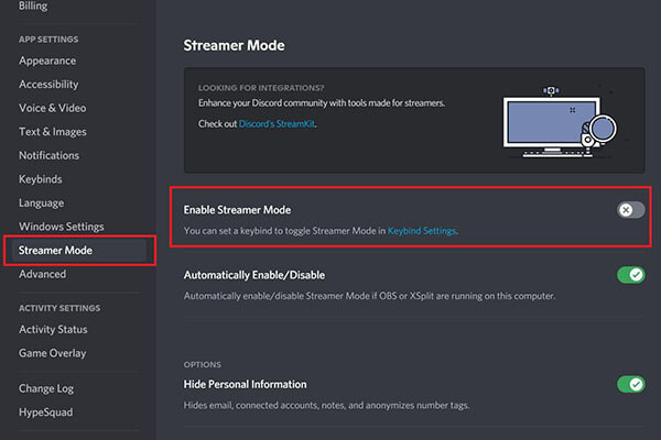 Enable steamer mode in discord
