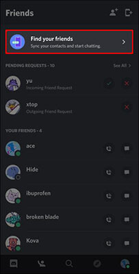 tap find your friends on discord