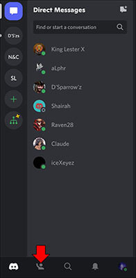 tap friends icon on discord