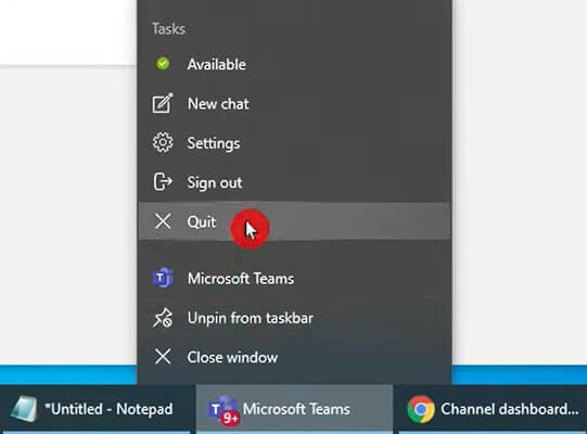 Restart Teams to fix teams error 80090030