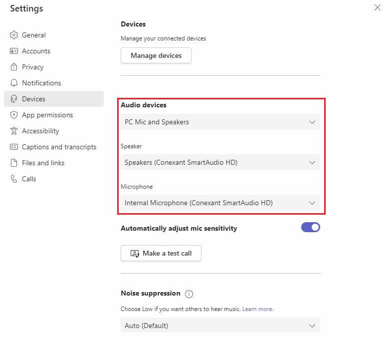Configure audio settings in Teams