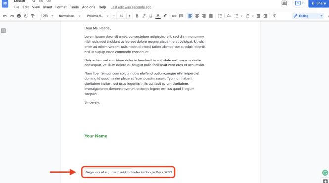 Click footnotes avaliable in Google Docs