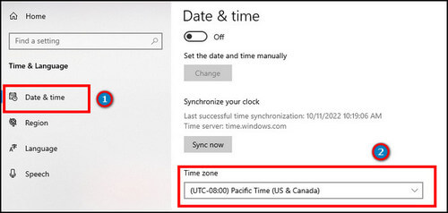 change time zone in windows