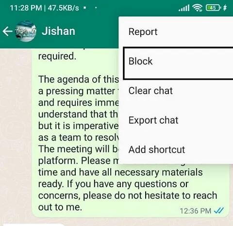 block one person whatsapp
